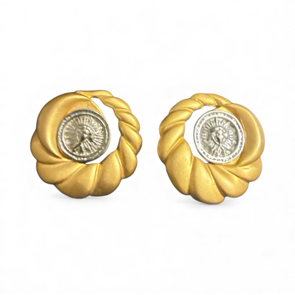Vintage Unsigned Goldtone and Silvertone. Twisted/Braided Face Clip on  Earrings